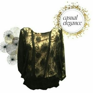 • {Democracy} Black Lacey Nude Dolman Top